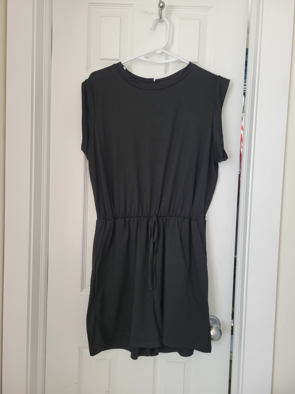 Women Black Drawstring Romper Size XL